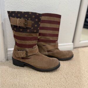 Women’s Patriotic leather Moto Boots with American Flag